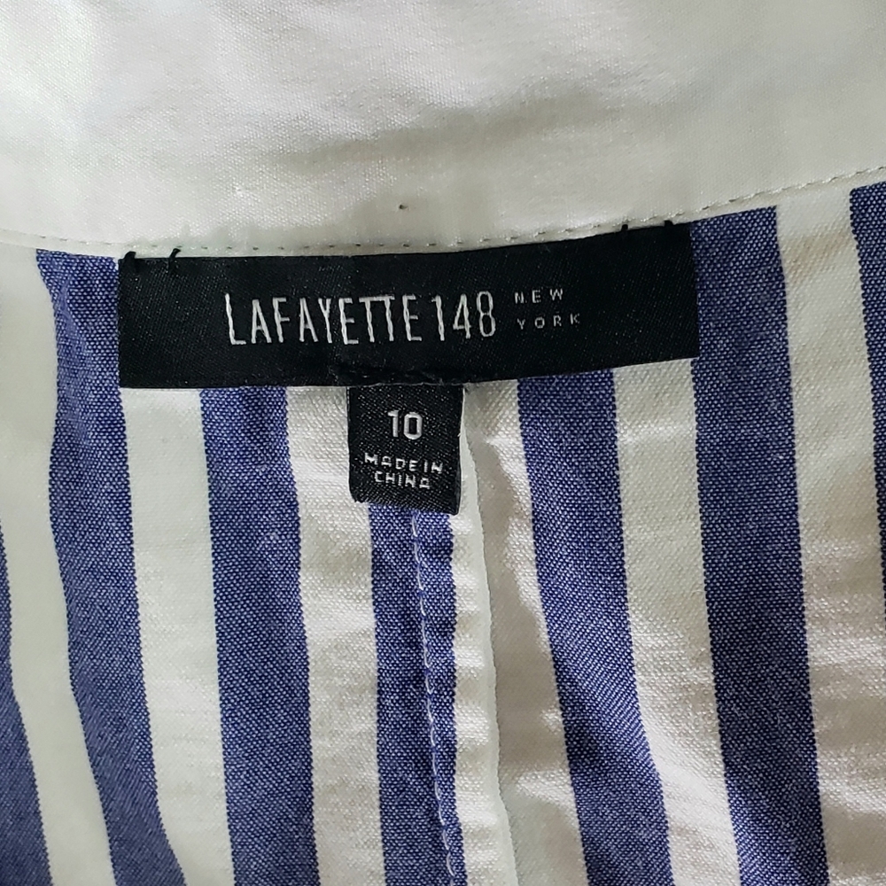 Lafayette 148 New York Blouse  Sleeveless Button Front Blue White Stripe - Picture 11 of 13